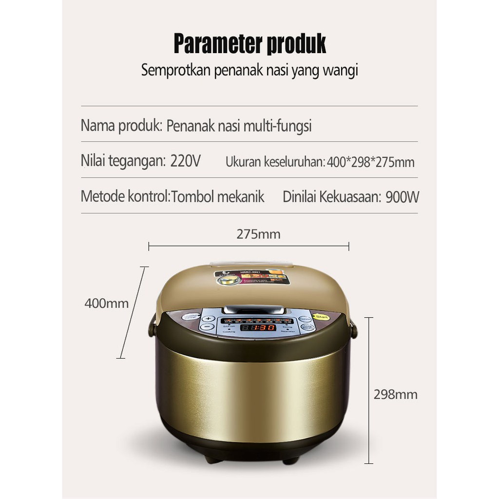 2L Smart Multifungsi Rice Cooker Penanak Nasi Digital Lapisan