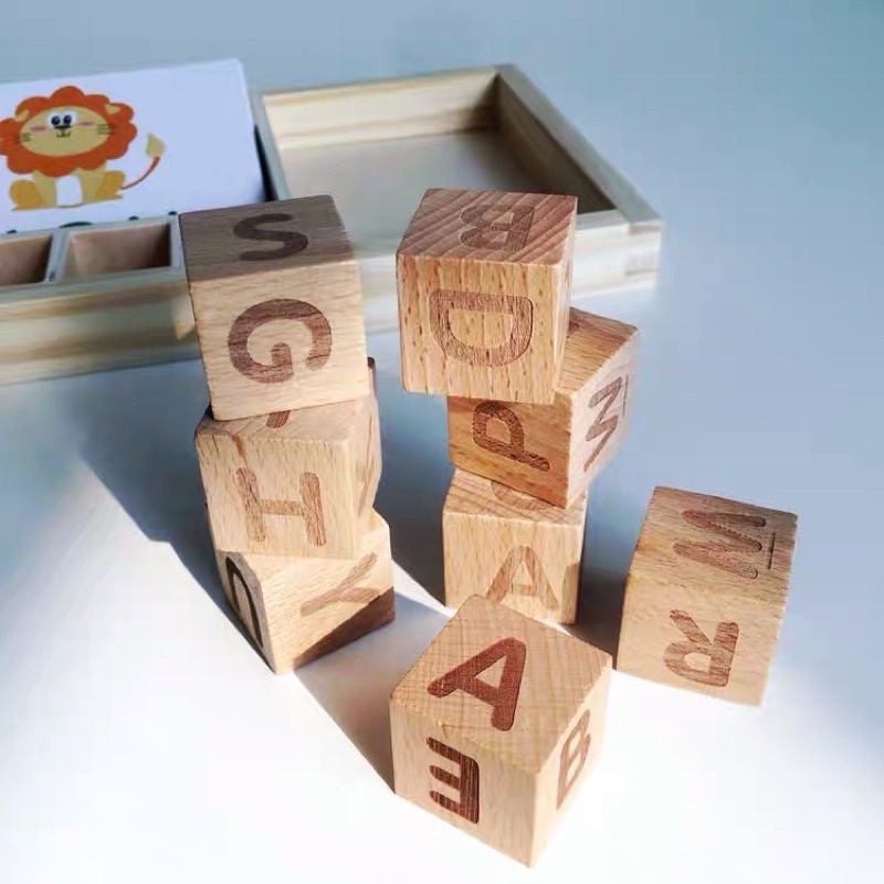 Wooden alphabet learning box - belajar huruf - mengeja - mainan edukasi anak