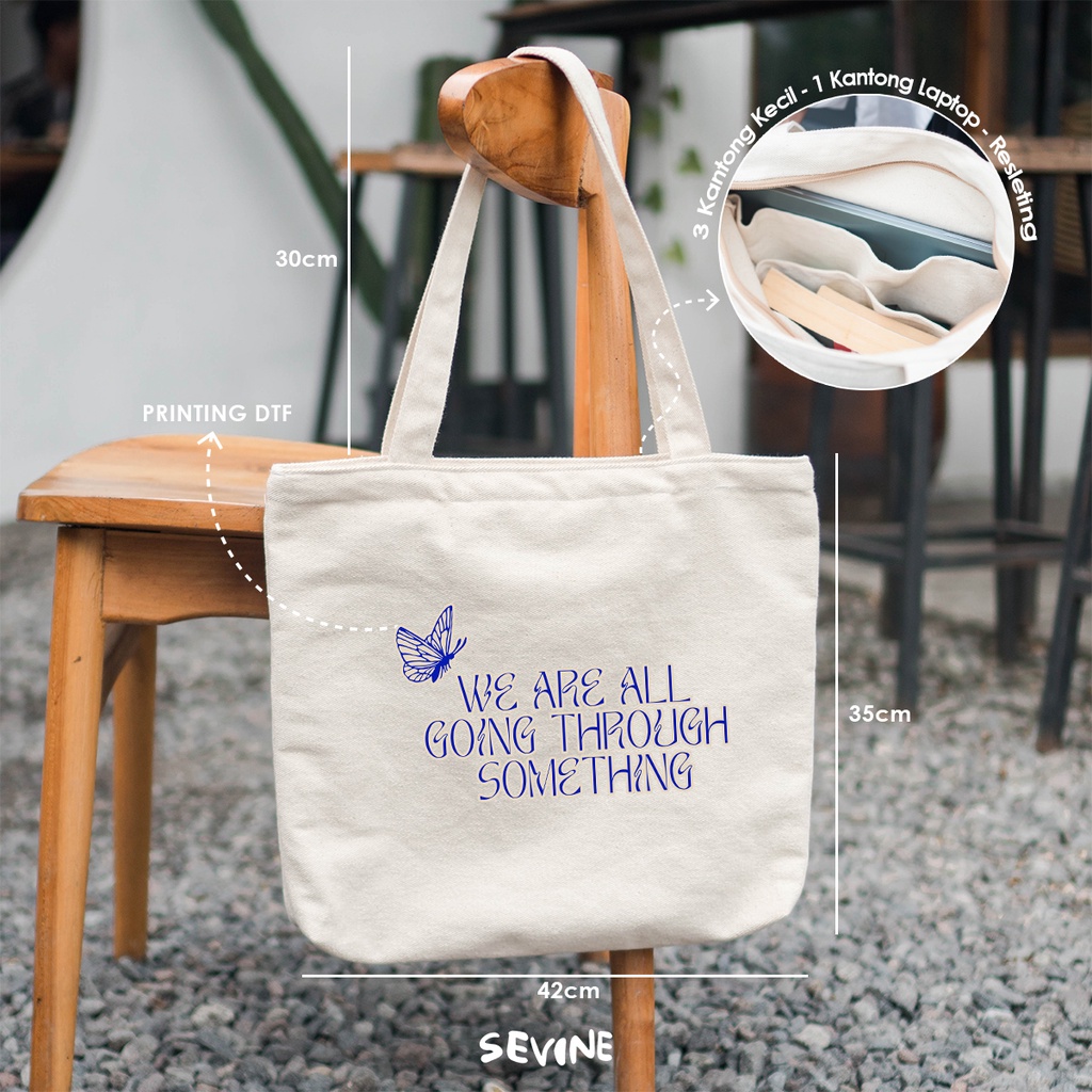 Sevine Tote Bag Kanvas Emily Resleting Kantong Tas Laptop Wanita Kuliah Sekolah Totebag Kerja Quotes Vintage Aesthetic - VU