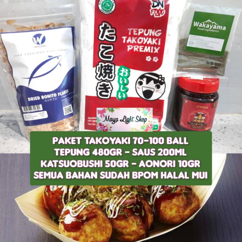 Bahan takoyaki lengkap murah tako ball halal tepung takoyaki aonori katsuobushi cakalang saus okonomiyaki