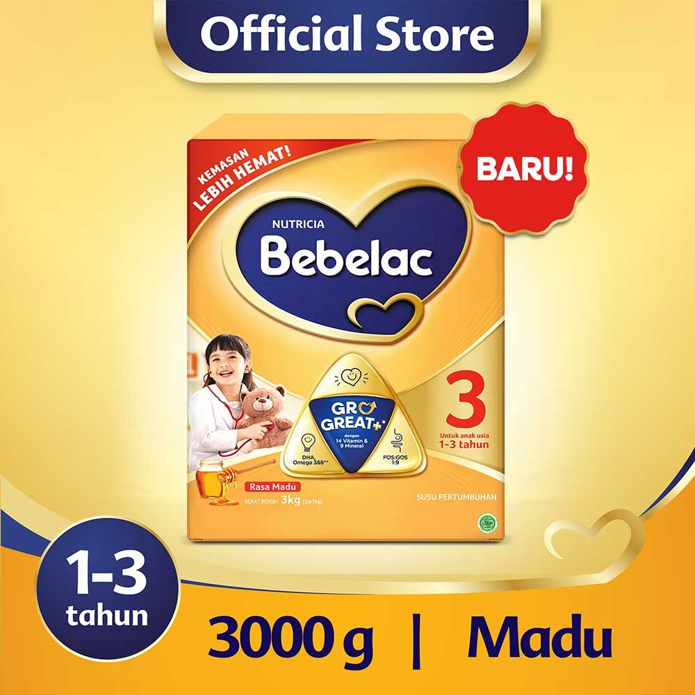 SUSU BEBELAC TAHAP 3 ( 1-3 TAHUN 3KG / 3000G) RASA VANILA / MADU