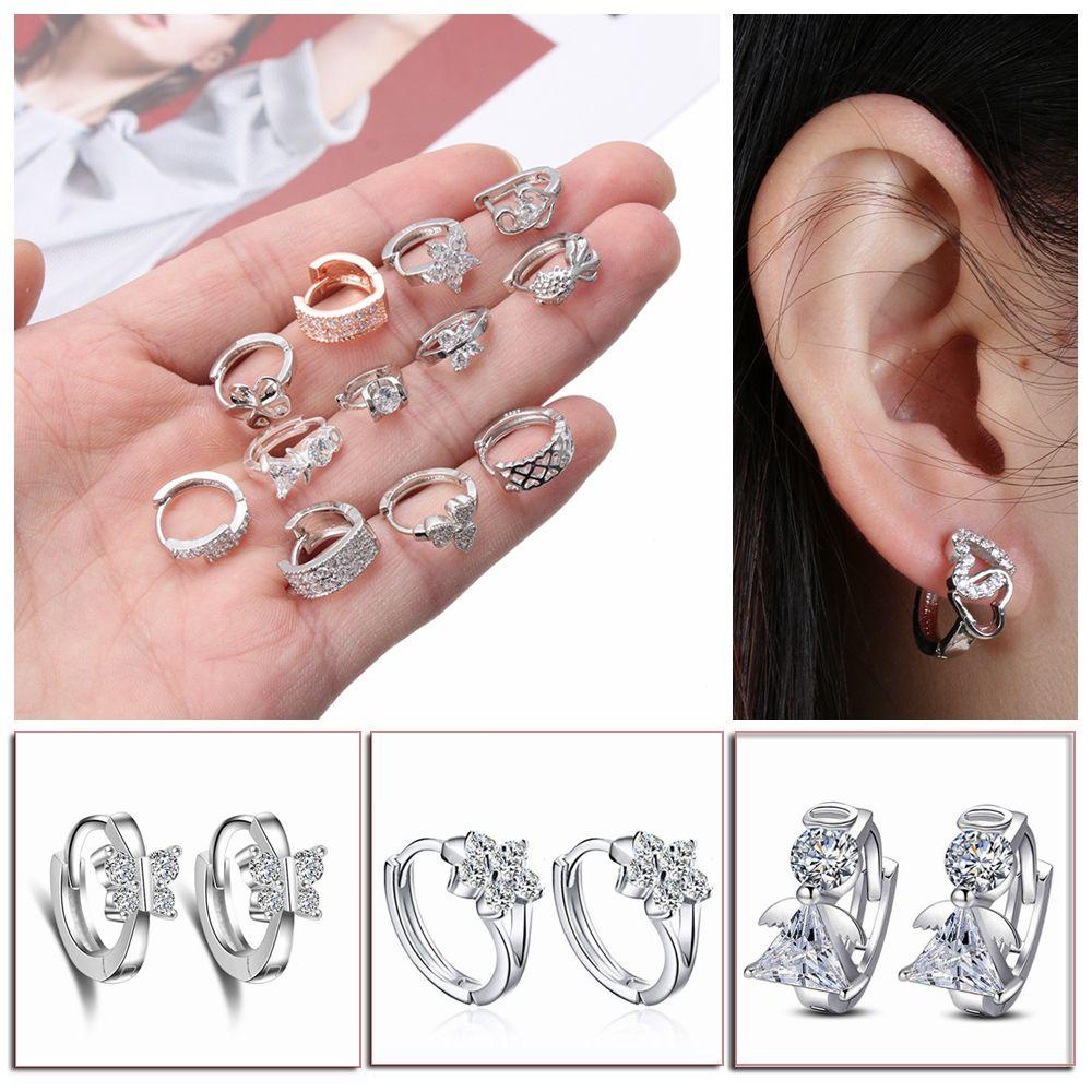 R-flower Earrings Manset Telinga Warna Silver Mewah Baru