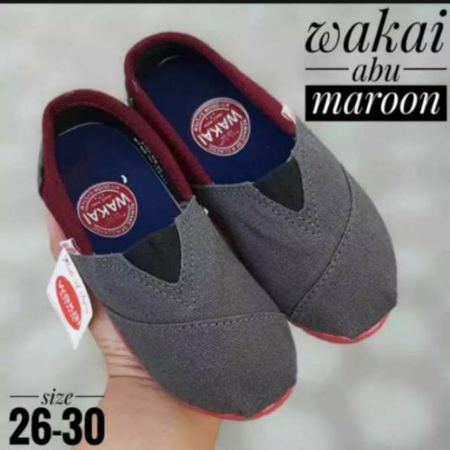 Slip on wakai anak/ slip on anak unisex abu marun Termurah