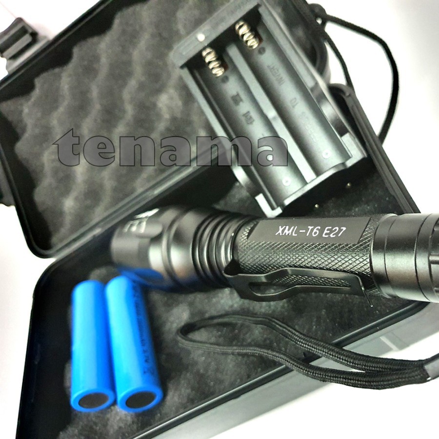 Paket Senter LED E27 Cree XM-L T6 3800 Lumens Bonus Tas Battery