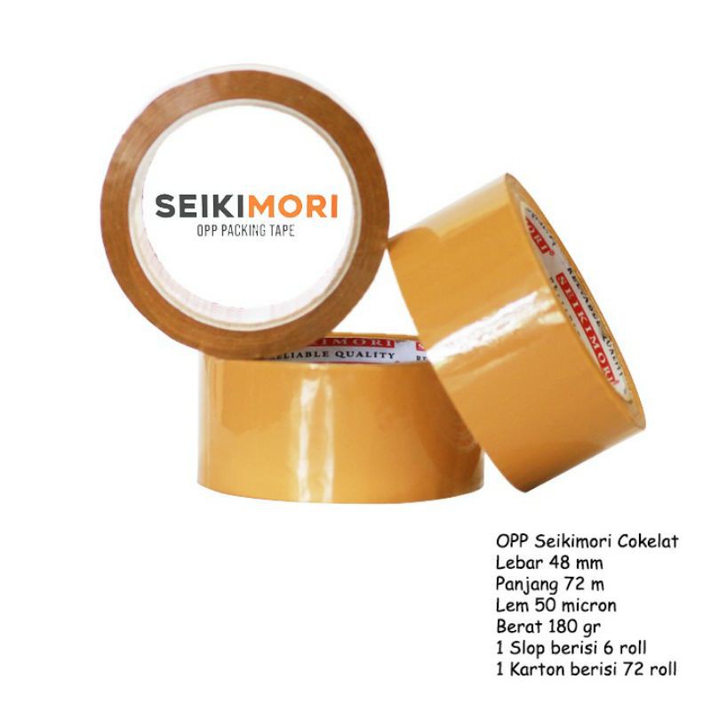 

Lakban / Isolasi OPP SEIKIMORI 45mm Bening & Coklat 80yard