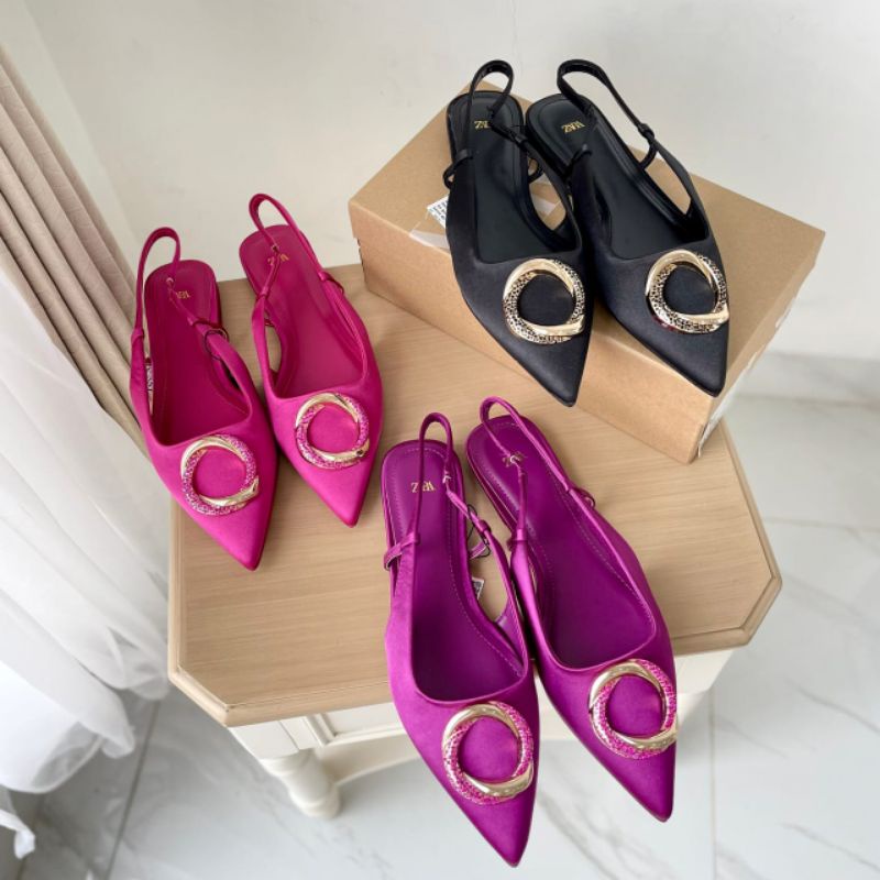 PROMO SALE Sepatu Sandal Zara flat hitam pink ungu black purple