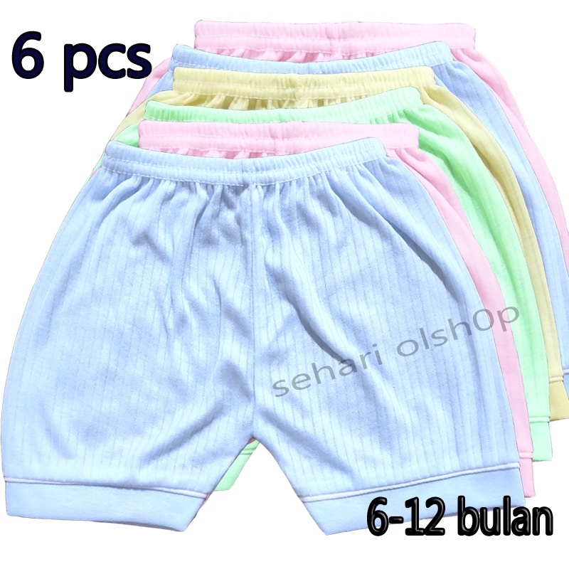 6 pcs celana pendek bayi bahan kaos  buat 6- 12 bulan