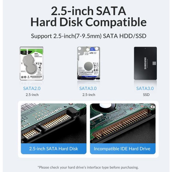 Ssd hdd harddisk enclosure orico 2.5&quot; sata III usb 3.0 5Gbps 4tb 25pw1-u3 - Casing hard disk drive external 2.5 inch sata3