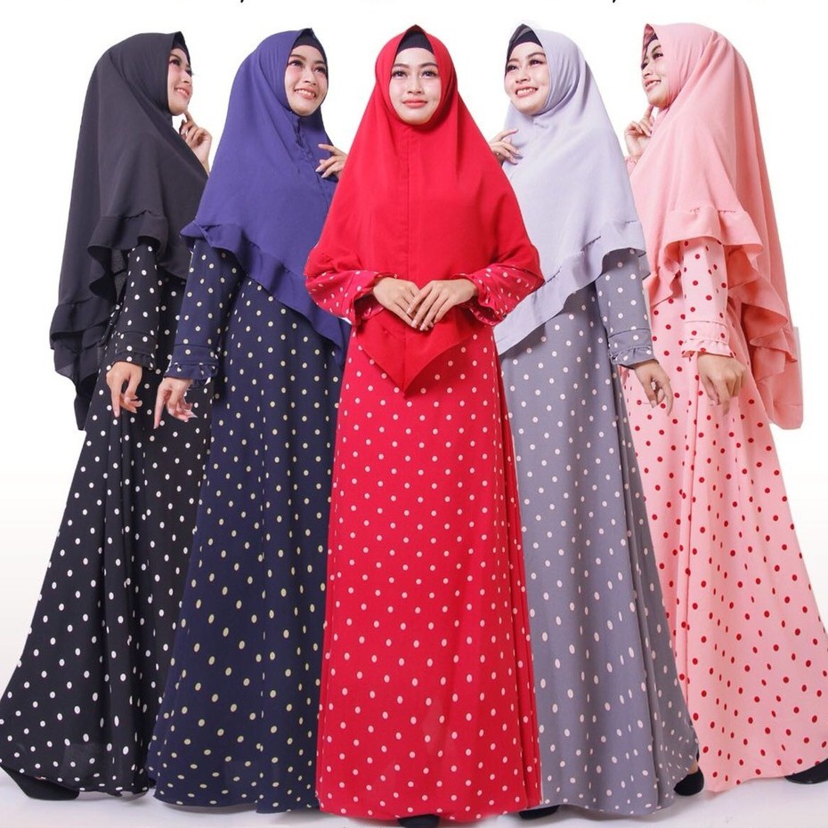 Gamis Citra Embos / Gamis Wanita Muslim / Gamis Syari Embos-Polkadot Abu Tua