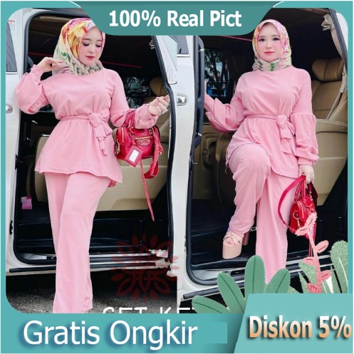Baju Setelan Wanita Dewasa Kekinian Terbaru 2021 Stelan Kezia Fashion Muslim Setcel Polos Modern Set