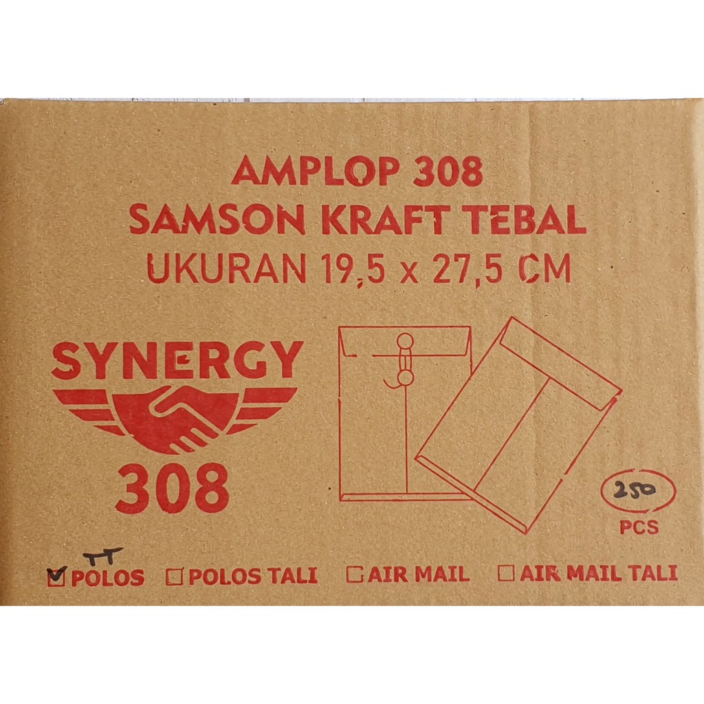 

100 Lembar Amplop Coklat Synergy Polos Tanpa Tali 308 Ukuran 19,5x27,5 - Amplop Polos 308 Tanpa Tali