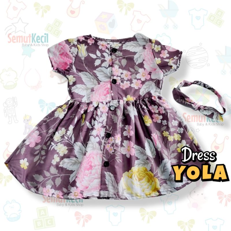 YOLA 1-4 THN DRESS ANAK BAYI PEREMPUAN KANCING DEPAN KATUN CATRA FREE BANDANA Baju Anak Bayi Perempuan Cewek Dres Baby Girl-J SoftMulberryFlo