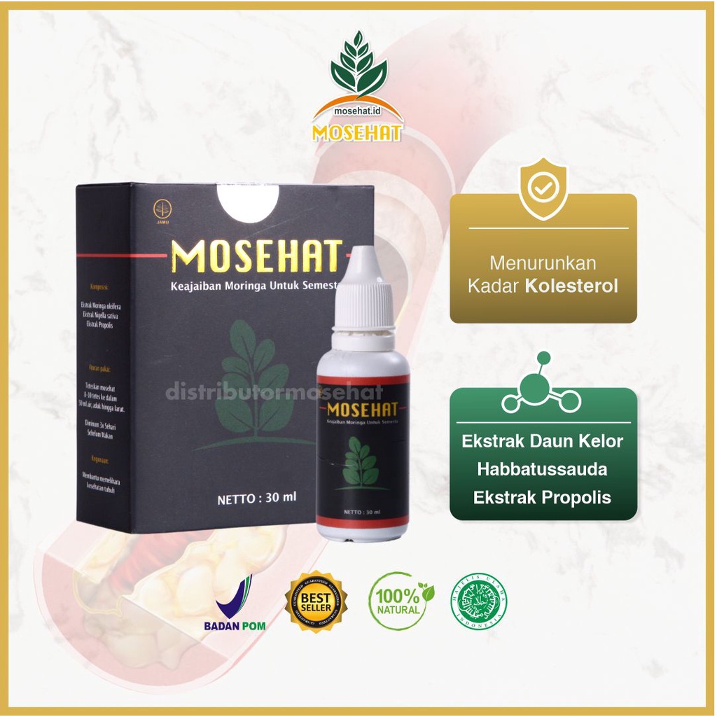 

Mosehat Obat Herbal Kolesterol Kolestrol Habbatussauda Propolis Daun Kelor Jamu Tetes Cair Original 100% Asli Ampuh Aman