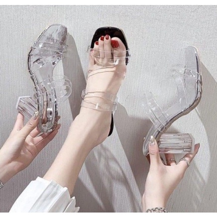 heels Andin hak kaca/hak tahu/sepatu hak tali wanita/sepatu pesta