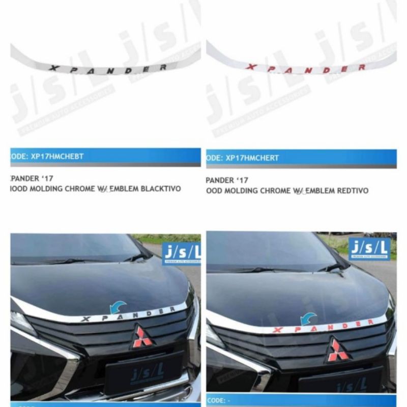 hood molding / list kap mesin xpander chrome w/ emblem hitam merah jsl