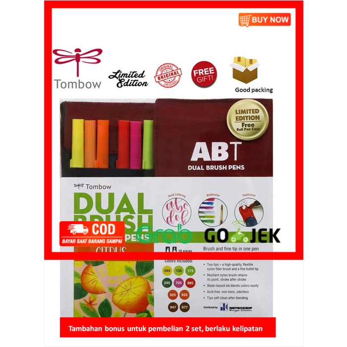 

(BISA COD) Tombow dual Brush Pen ABT, Citrus, set 10, free case