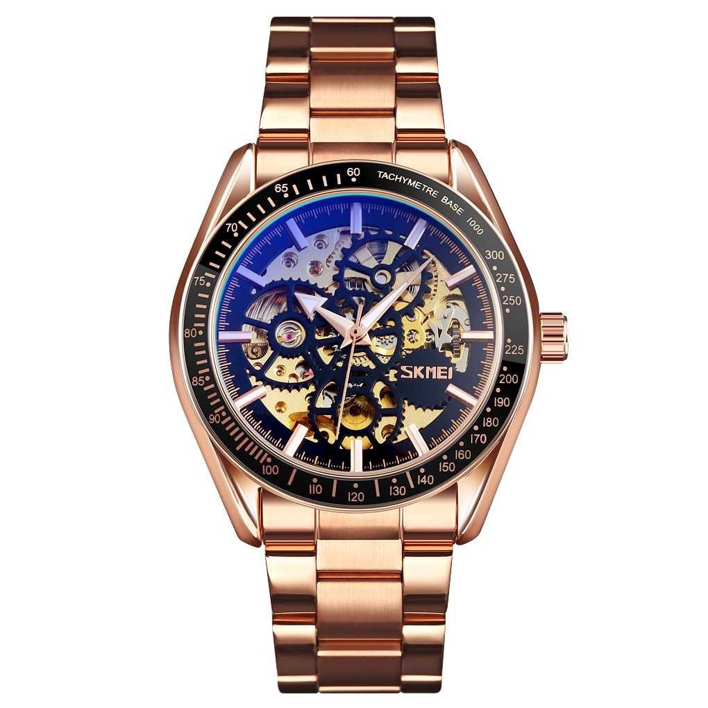 Jam Tangan Pria SKMEI Original Automatic Mechanical Stainless Strap 9194CS Rose-0