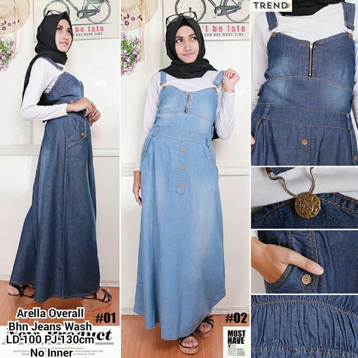 overall rok panjang bahan jeans wash / baju muslim / rok kodok