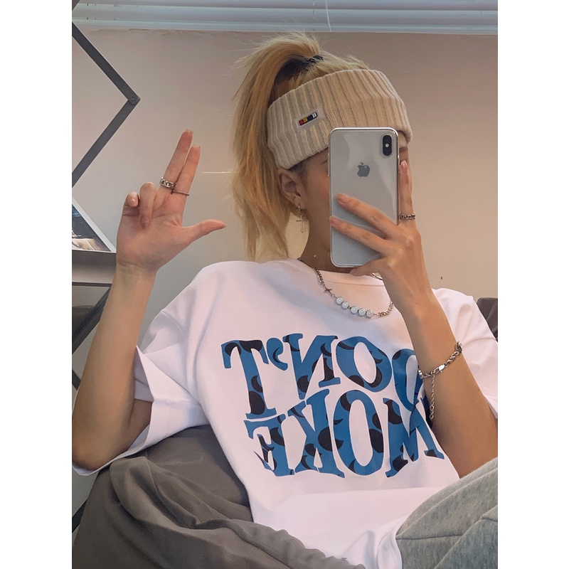 Kaos Atasan Wanita warna putih Import / T-shirt Oversize Wanita / I DON'T SMOKE (realpict)