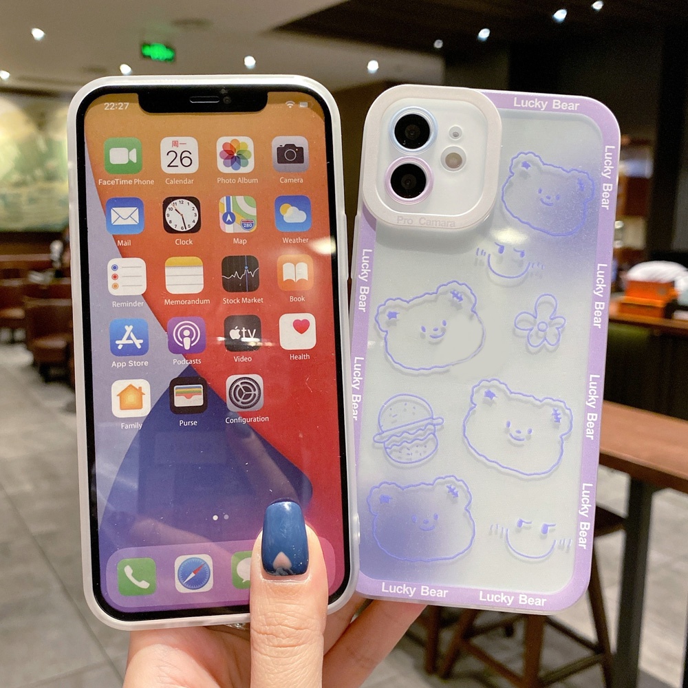 Soft Case TPU Shockproof Motif Kartun Beruang Untuk iPhone 13 Pro Max 11 12 Pro X XS Max 7 8 Plus SE 2020