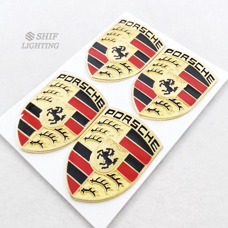 4pcs Stiker Emblem Logo Kuda Porsche Bahan Metal Warna Emas Untuk Dekorasi Mobil