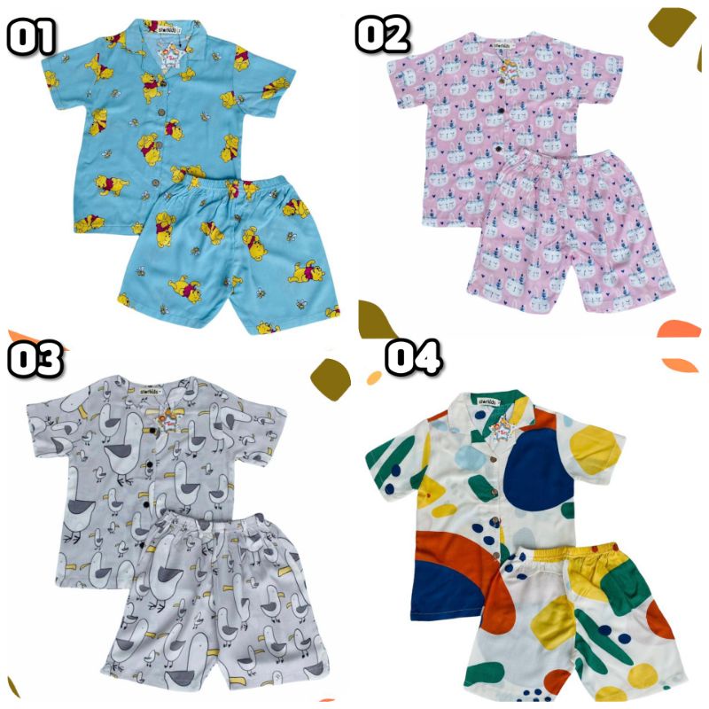 Setelan Pajamas Rayon size 1 - 9thn Starkids Bahan Rayon Premium. Playset Rayon Anak Kanza Starkids. Setelan Rayon anak 1 - 9 thn