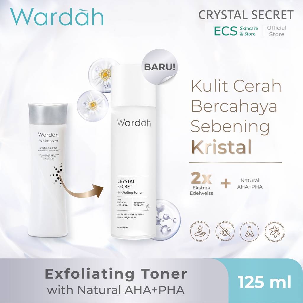 (Toner Eksfoliasi) Wardah White Crystal Secret Exfoliating Lotion / Toner Exfoliasi with Natural AHA + PHA 150 ml / 125 ml - Skincare BPOM Halal Toner Exfo Eksfo Putih Glowing