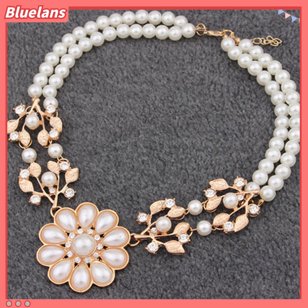 Bluelans Double-Layer Flower Pendant Faux Pearl Elegant Chain Necklace