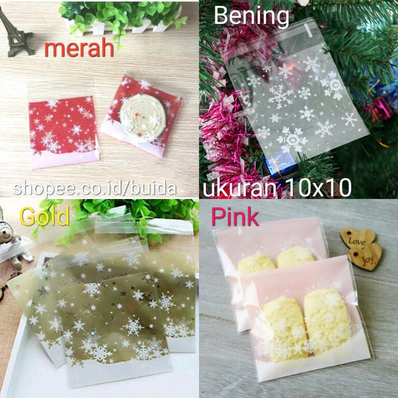 Uk 10x10 Fancy Kemasan Plastik Kue Cookies Bag Souvenir Natal Merry Christmas kantong bungkus gifts