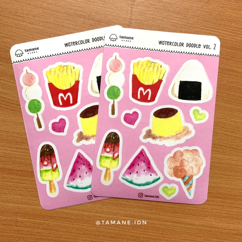 

stiker aesthetic Tamane watercolor doodle vol.2 sticker sheet vinyl doff deco bujo