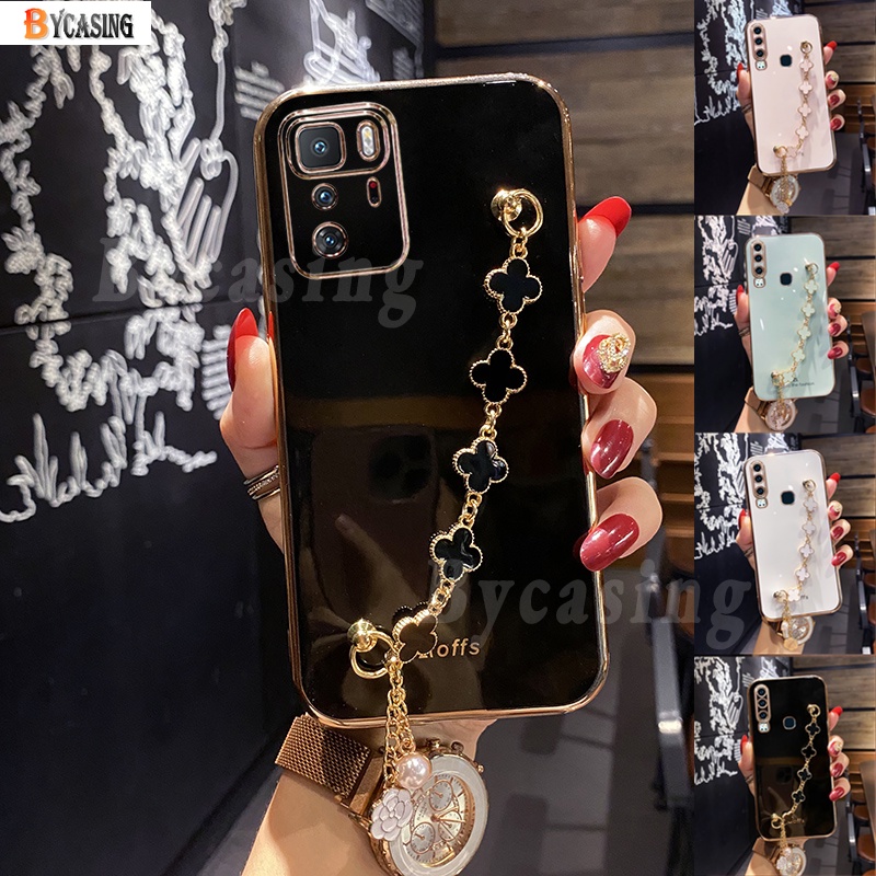 Soft Case Silikon Motif Daun Clover Dengan Gelang Untuk Xiaomi Poco X3 GT PocoX3Pro X3NFC M3Pro F3 Mi 11 Lite 11T 10T Note 10 5G Note8 Note7