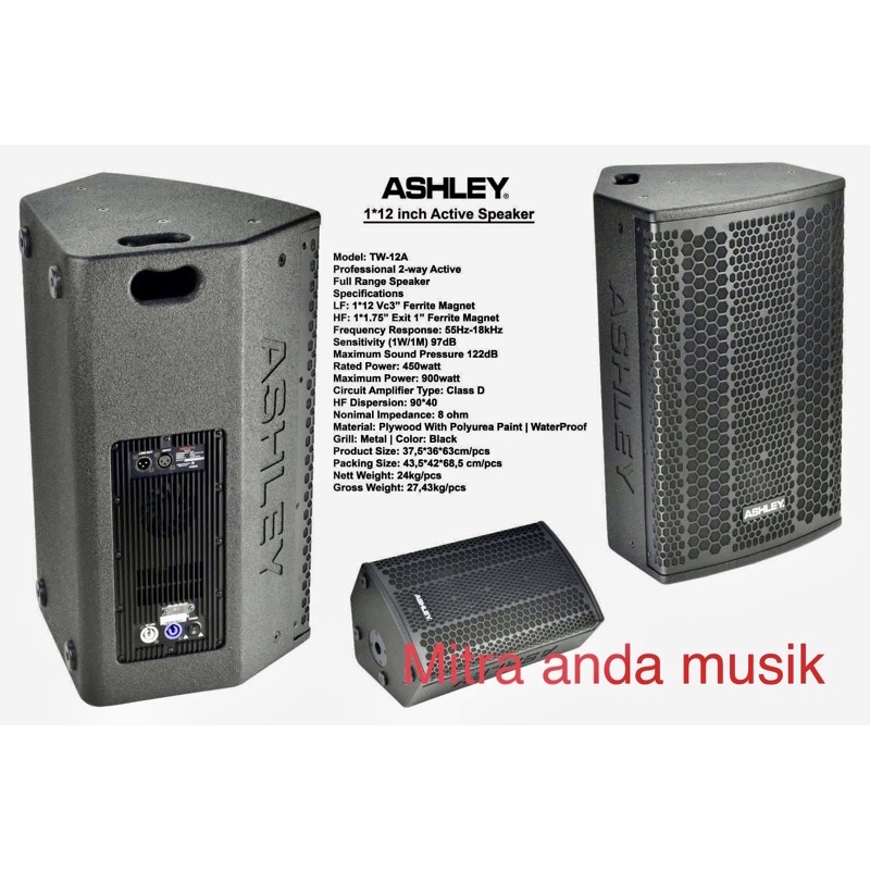 speaker aktif portable ashley tw12a aktif 12” 900watt 2 way power class D