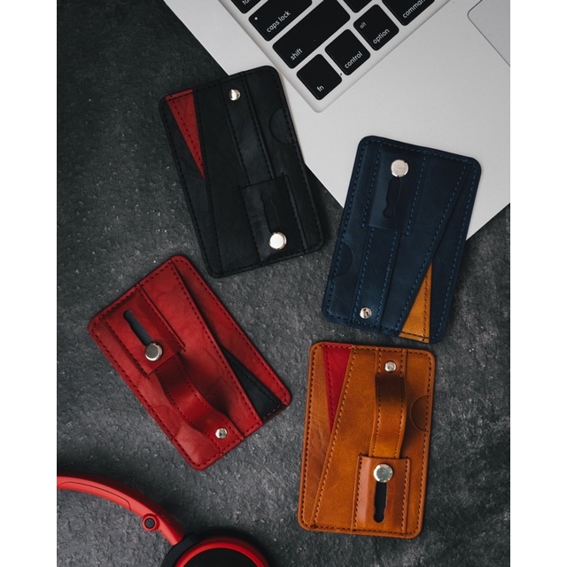 CARD HOLDER FINGER GRIP LEATHER MATERIAL FOR ALL SMARTPHONE