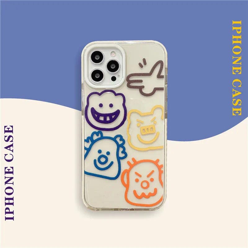 Case Pelindung Transparan Motif Print Graffiti Badut Untuk IPhone 12 13 11 Pro Max X Xs Max Xr 7 8 Plus Qgtf