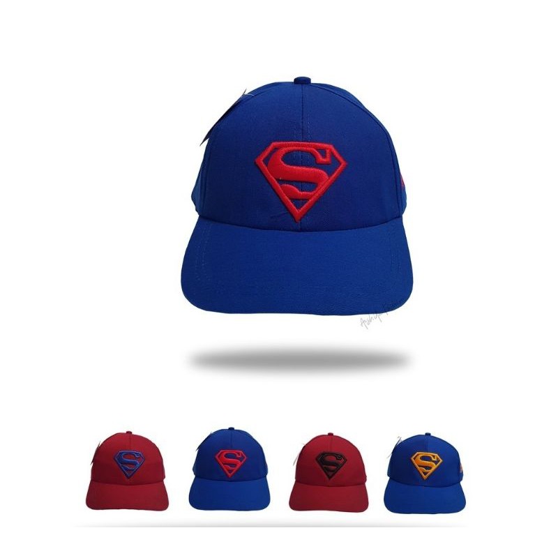 Topi Anak Bordir Superman/Topi Anak Karakter Superhero/Topi Murah-S Biru Bordir Merah