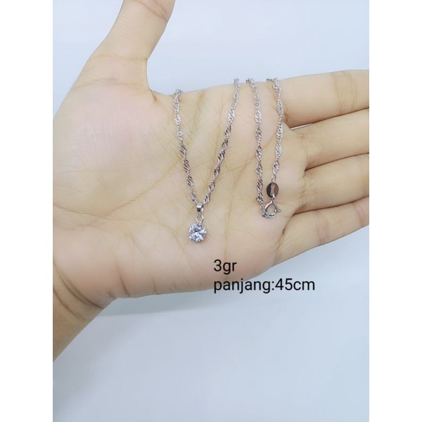 kalung borsalino +liontin solitaire mp /kalung perak asli silver 925 lapis emas/ kalung fashion