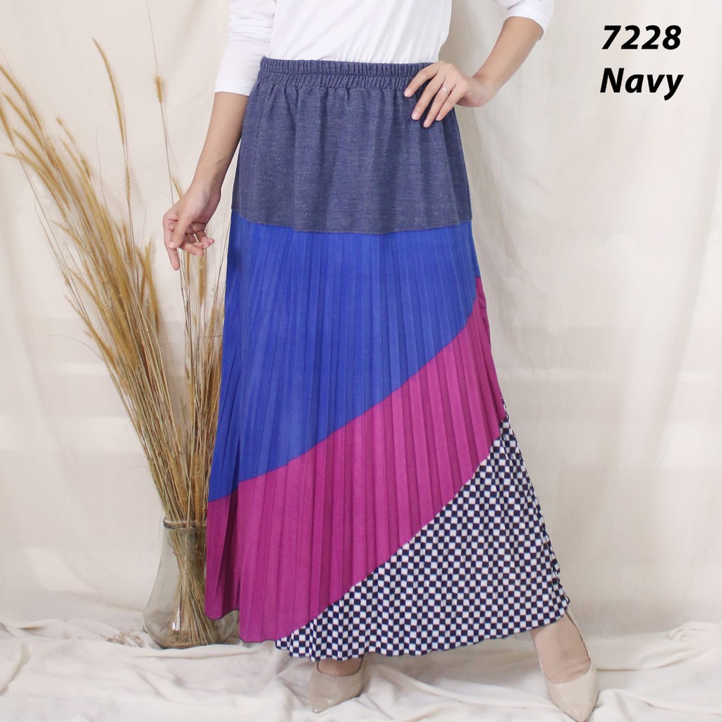 ROK PLISKET WANITA KOMBINASI 7228 PLEATS SKIRT KOMBINASI WARNA TWO TONE TURUN HARGA