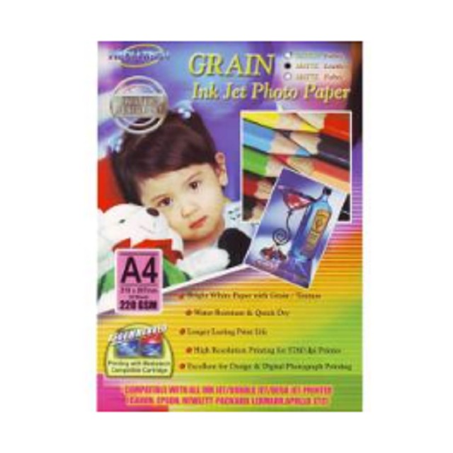 Mediatech Kertas Photo Grain Ink Jet Photo Paper Motif Kulit A4 220 gsm - 20 sheet   - 31053