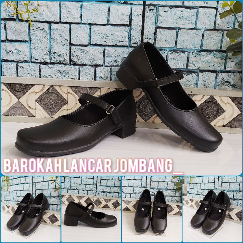 Sepatu Pantofel Anak Perempuan size 31-35 Kilap Cewek Rekat Hitam