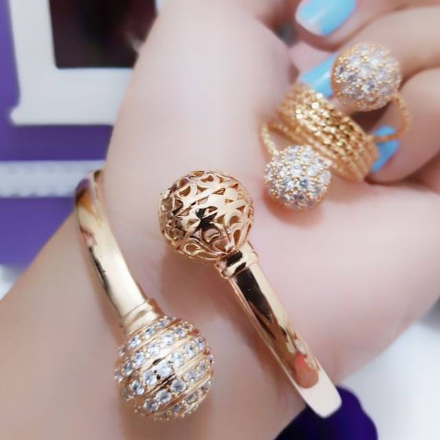 Set xuping bulat ulir gelang tangan plus cincin