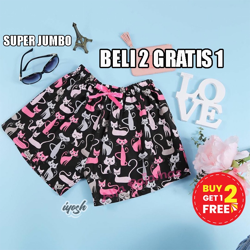 Celana Pendek Wanita Motif Jumbo / Celana Kolor Wanita Jumbo / Celana Santai