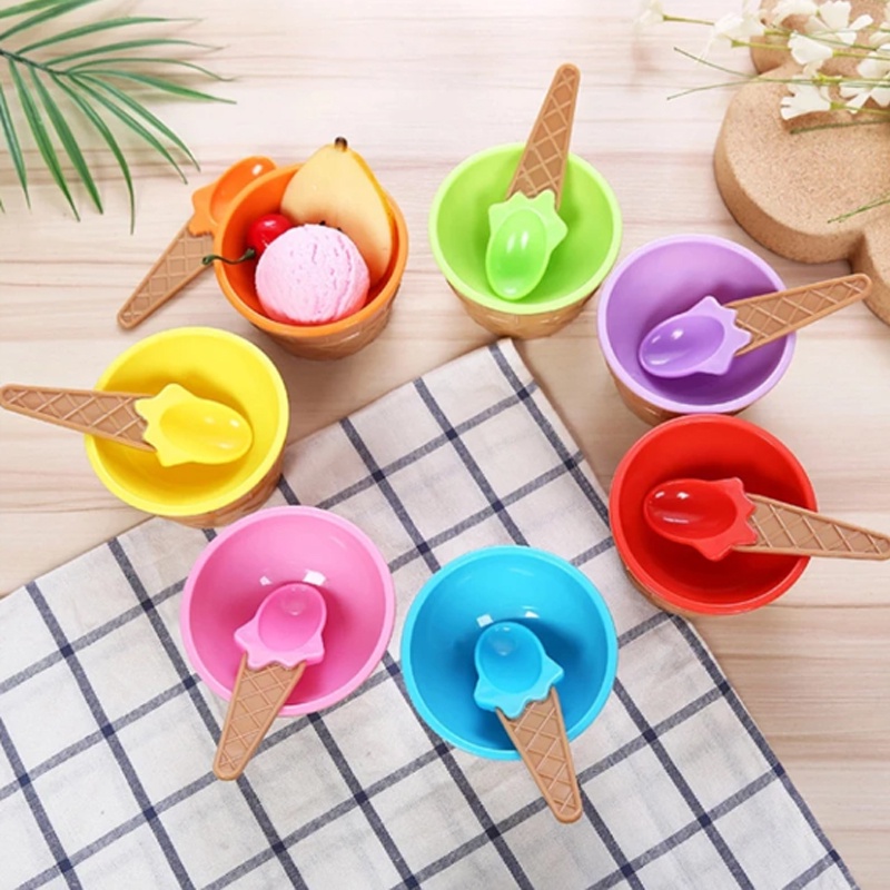 Mangkok Es Krim 2in1 Ice cream Bowl Snack Cup Mangkuk Cemilan Anak Set Mangkok Masker Sendok Unik Sendok Anak Penambah Nafsu Makan Piring Lucu Jelly Puding Buah