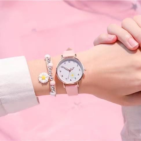 Jam Tangan Wanita Quartz Analog Fashion Gaya Korea Motif Bunga Daisy Import