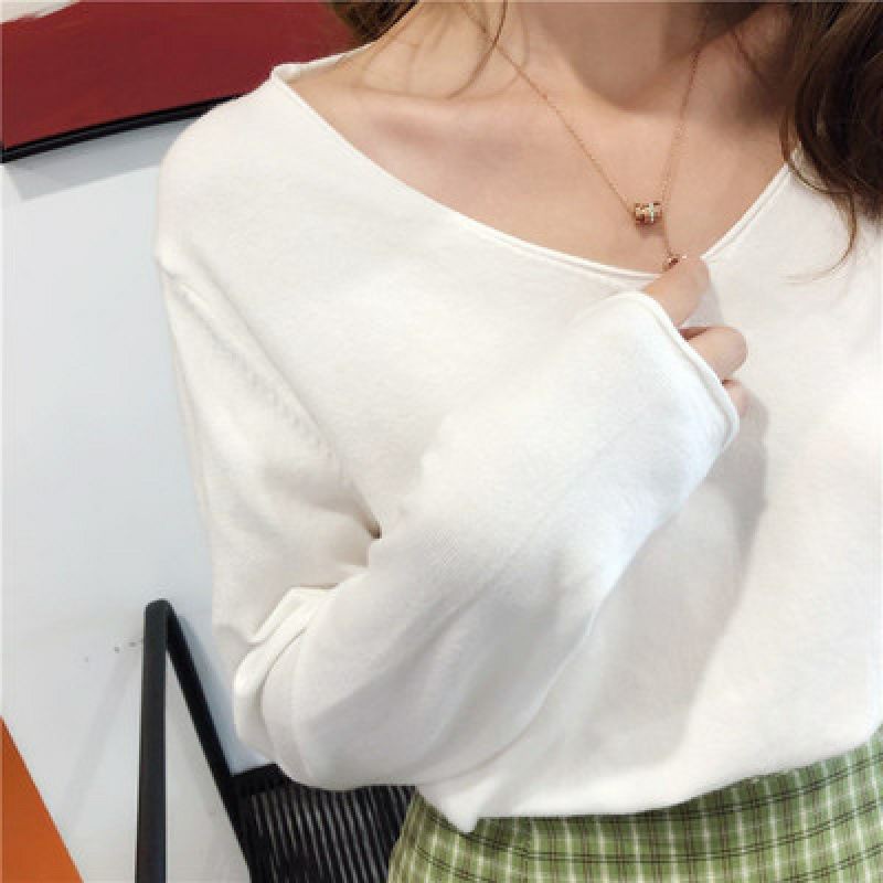 Soft Knit Sweater Import Basic V-neck TM (8a38-2)