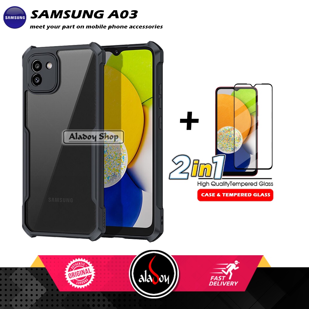 PAKET 2 IN 1 Case Samsung A03 Armor Fusion Transparent Prmium Casing Free Tempered Glass