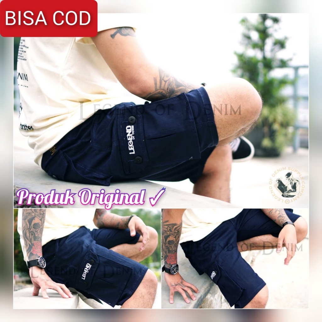 LEGEND Of DENIM Original Art 03 Celana pendek Cargo pria distro celana gunung pendek warna biru navy