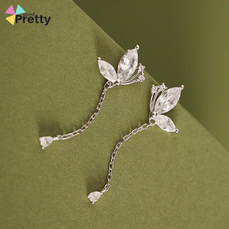 Anting Kupu-kupu Rumbai Drop Earrings Retro French Temperamen Indah Flash Diamond Earrings - PD