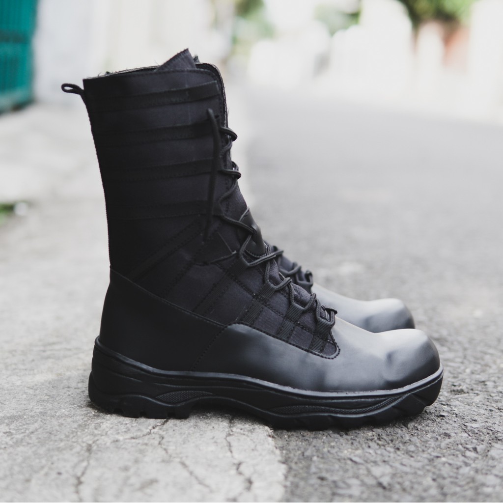 Sepatu Safety Ujung Besi Black Force Proyek Kerja Lapangan Tracking Touring Terbaru Sepatu pdl ninja shinobi hitam cordura anti air ujung plat besi sleting samping