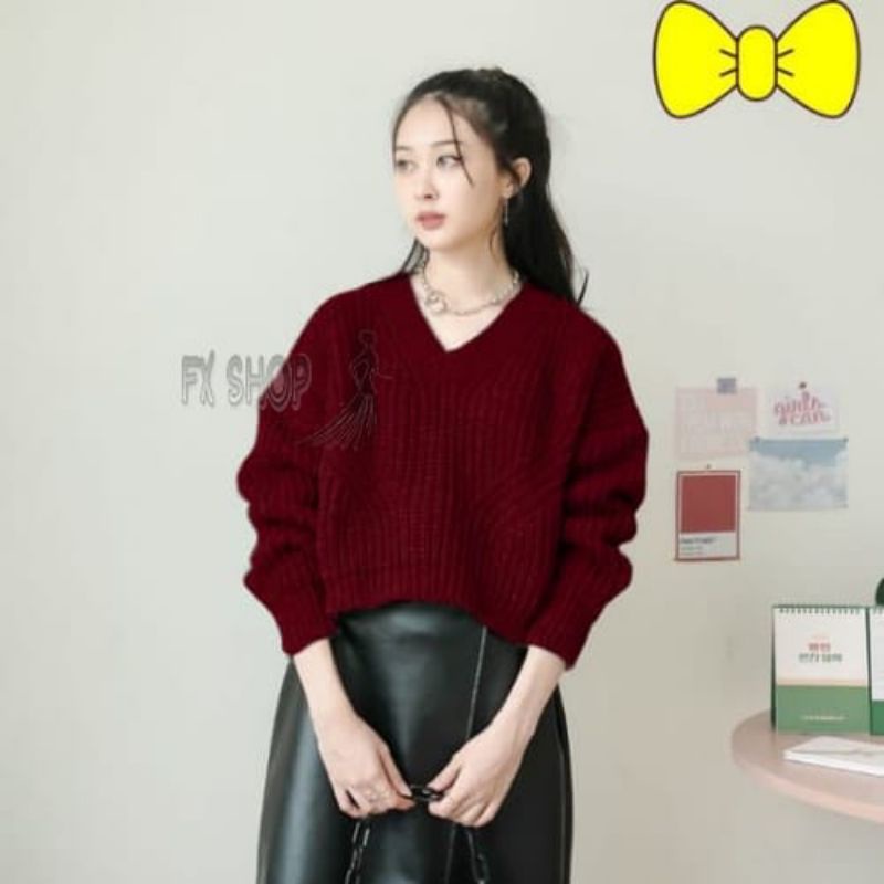 FX SHOP HANNA OVERSIZED KNIT / YEJI SWEATER CROP OVERSIZE PREMIUM / V SWEATER RAJUT