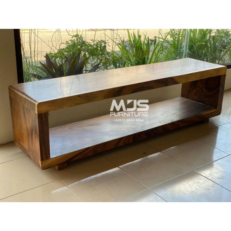 Meja TV kayu solid minimalis hollow trembesi